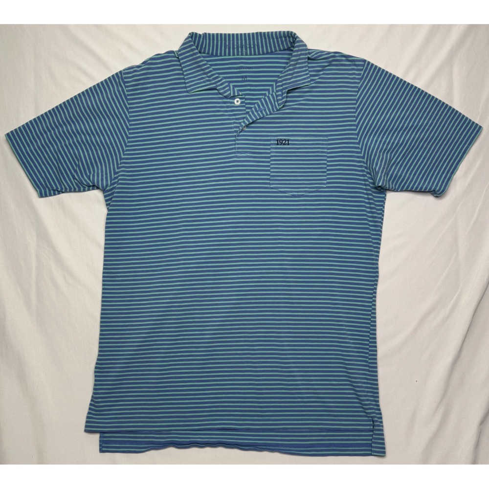 B. Draddy Mens Pima Cotton Striped Polo Shirt Blue Green 1921 Pocket Medium